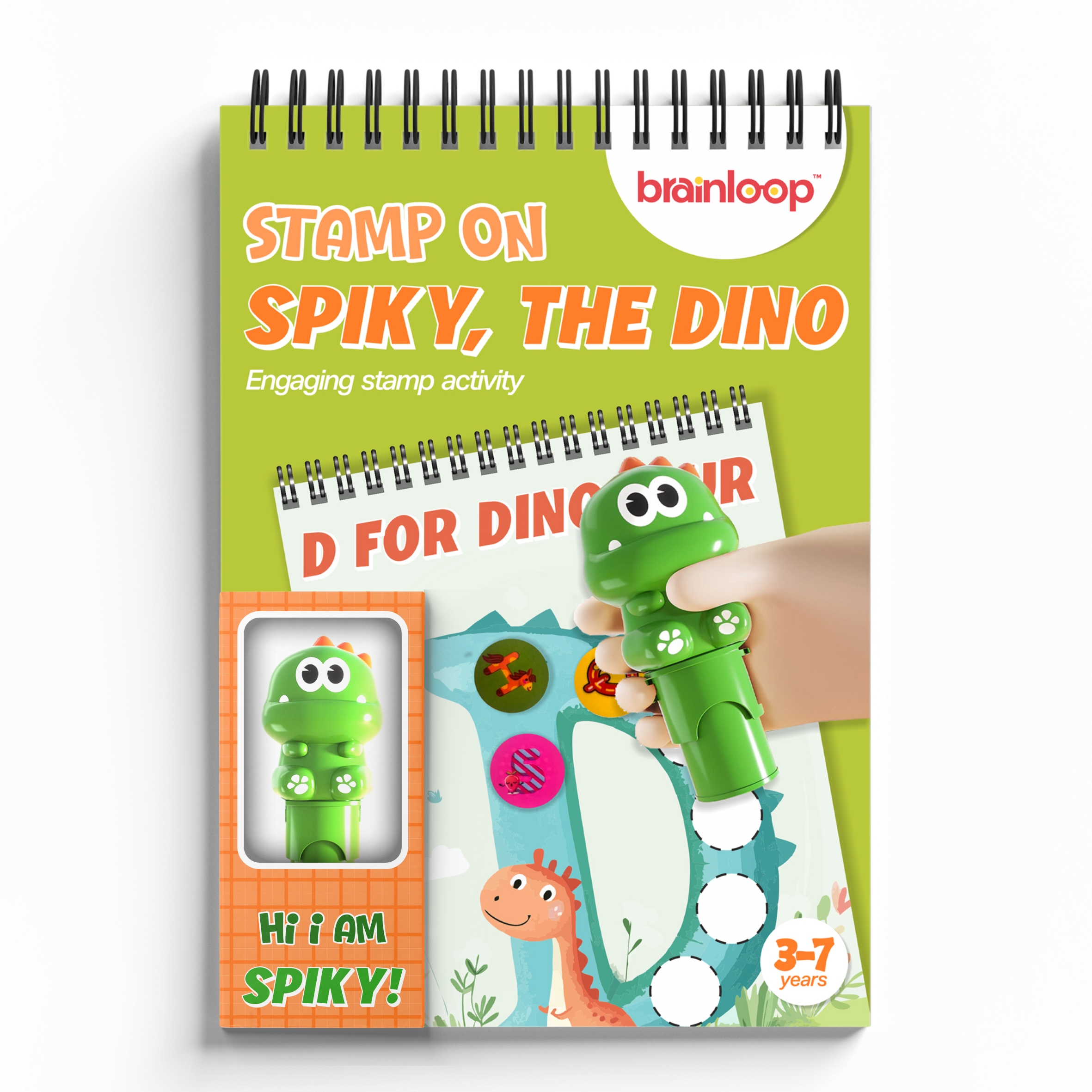 Stamp on – Spiky, the Dino | 3D Dinosaur Stamper, Activity Pad and 100 Stamps (3-7 years)