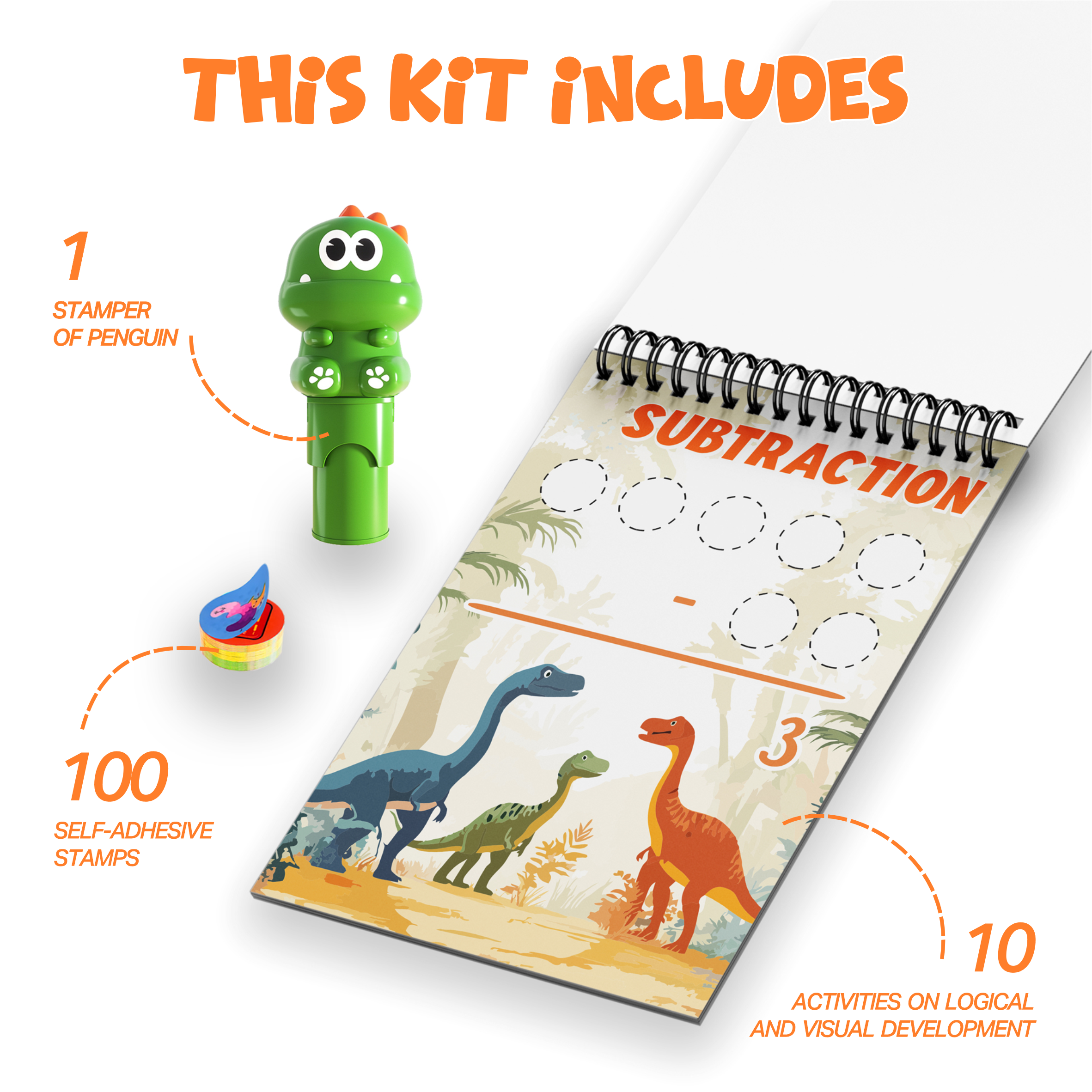 Stamp on – Spiky, the Dino | 3D Dinosaur Stamper, Activity Pad and 100 Stamps (3-7 years) - Image 3